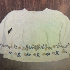 Floral Embroidered Kids Blouse - Cream